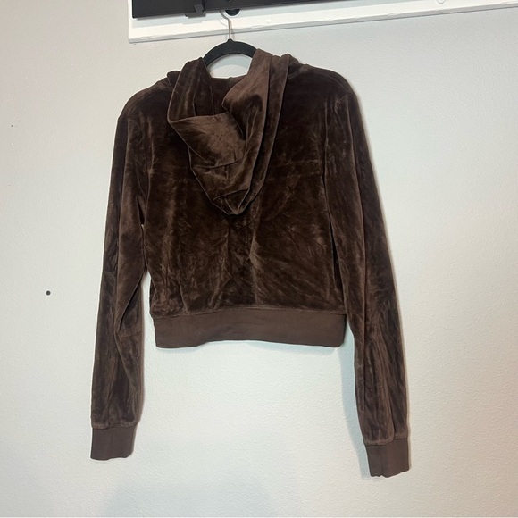 Sunday Best Aritzia Velour Full Zip Hoodie Cropped Chocolate Brown Size Medium - Picture 5 of 7